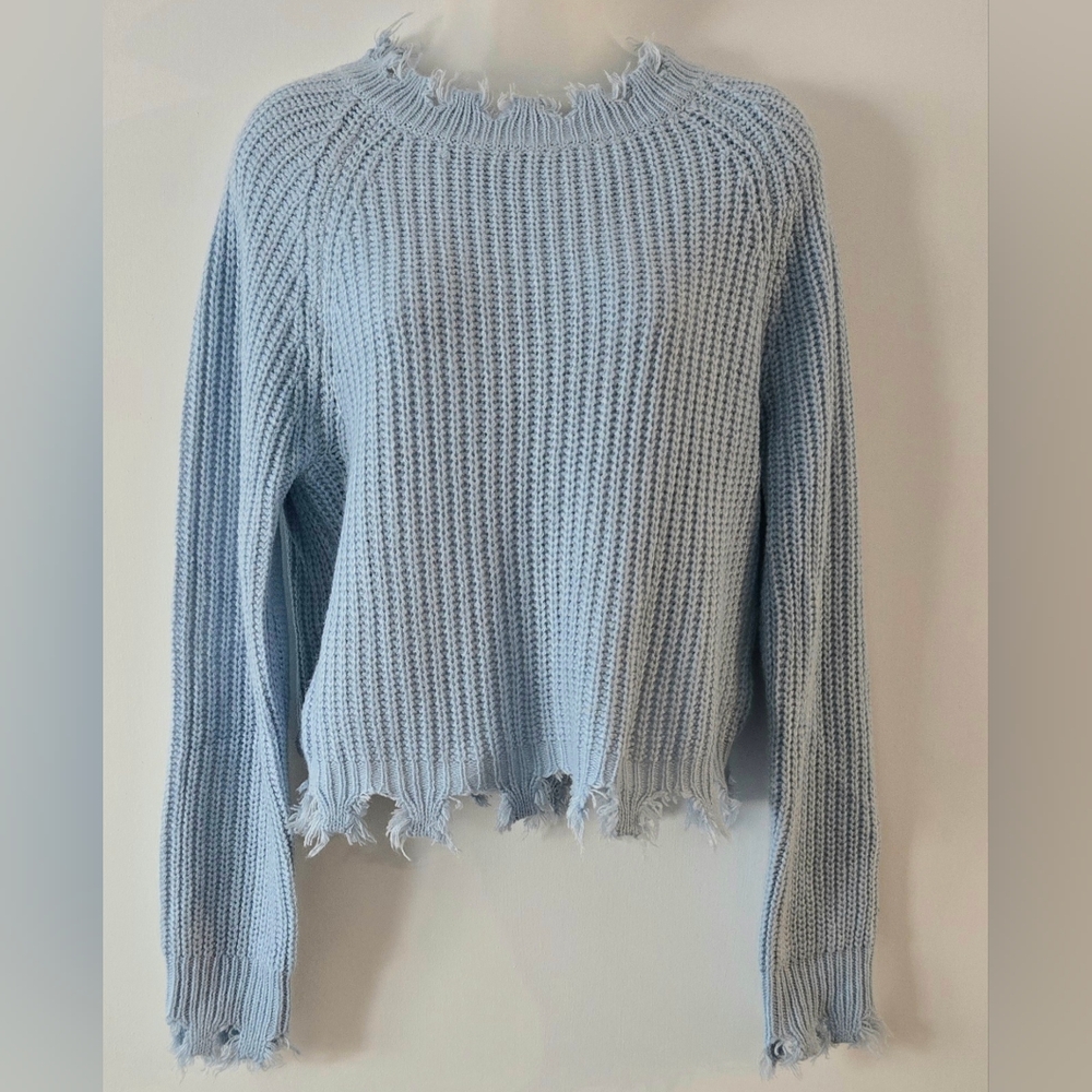 Full Circle Trends Sweater Sx Xl Baby Blue Color Distressed Neck Cuffs Hem Euc